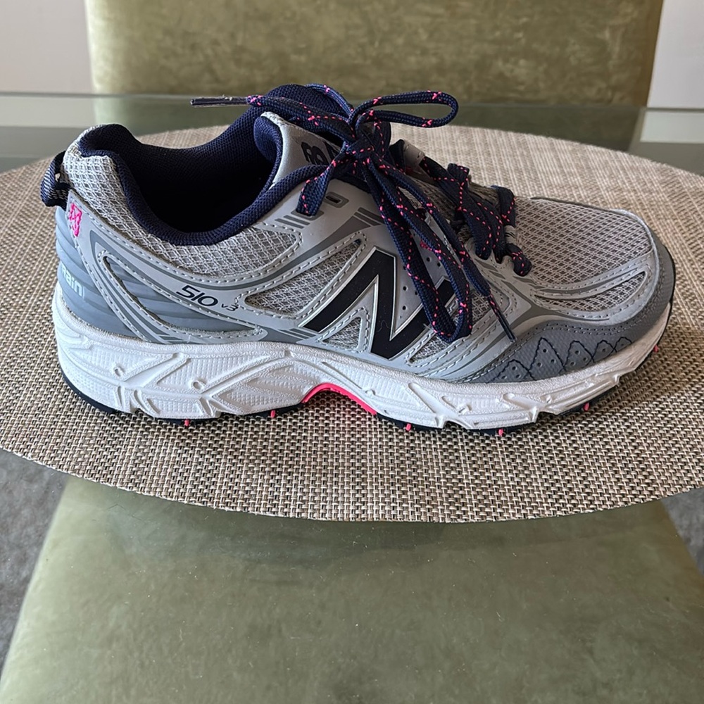 New Balance Gray and Navy Women's Running Shoe with Pink Accents